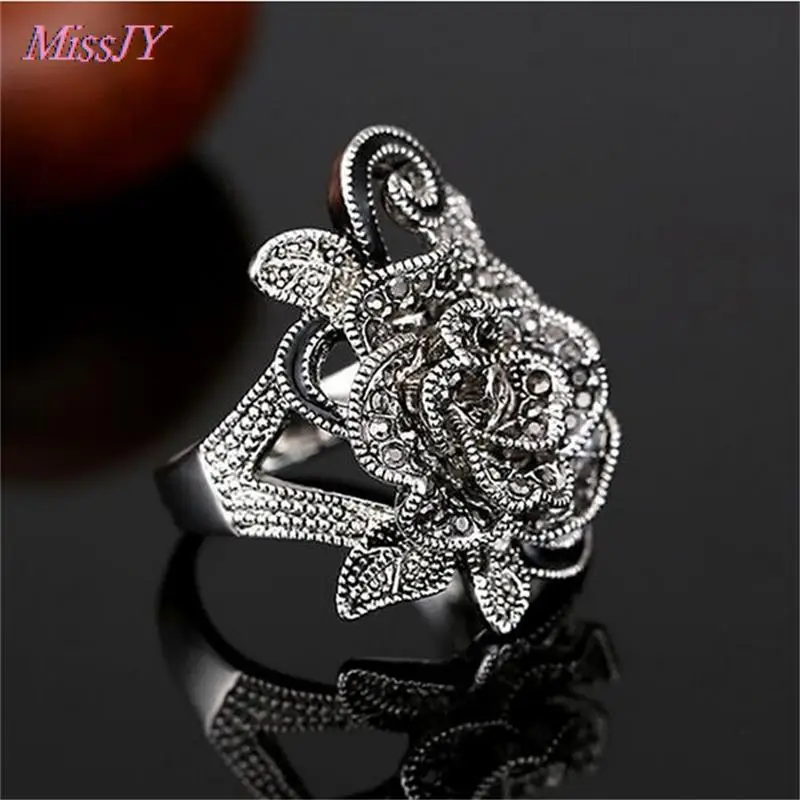 Кольцо женское в готическом стиле с черной розой винтажное | Украшения и