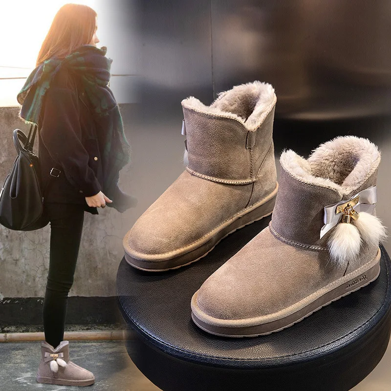 Зима 2020 г. Новые кожаные зимние ботинки женская обувь из коровьей замши на