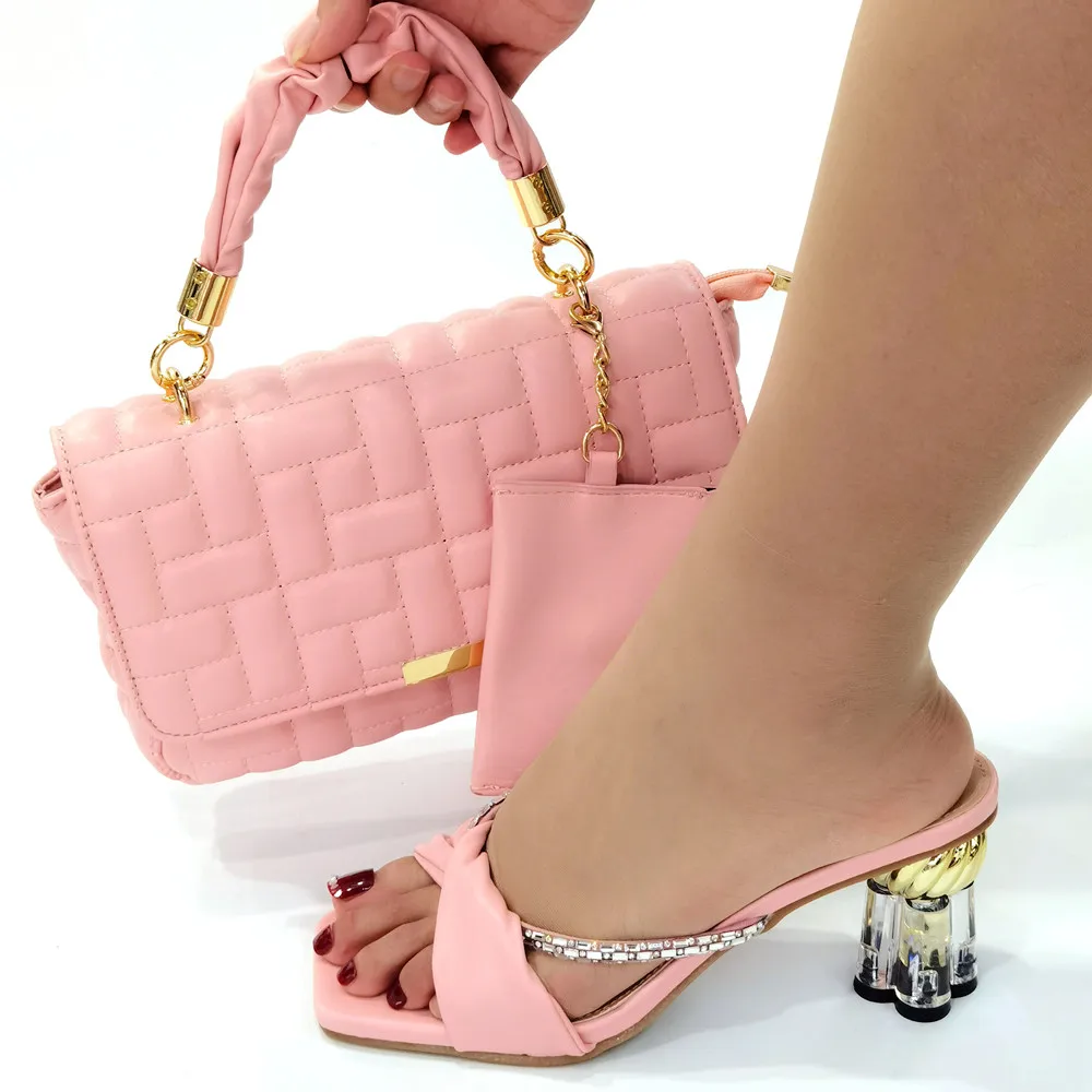 

Latest Pink Shoes and Bags Set African Sets 2021 Nigerian Lady Shoes and Matching Bags Beautiful For Patyy