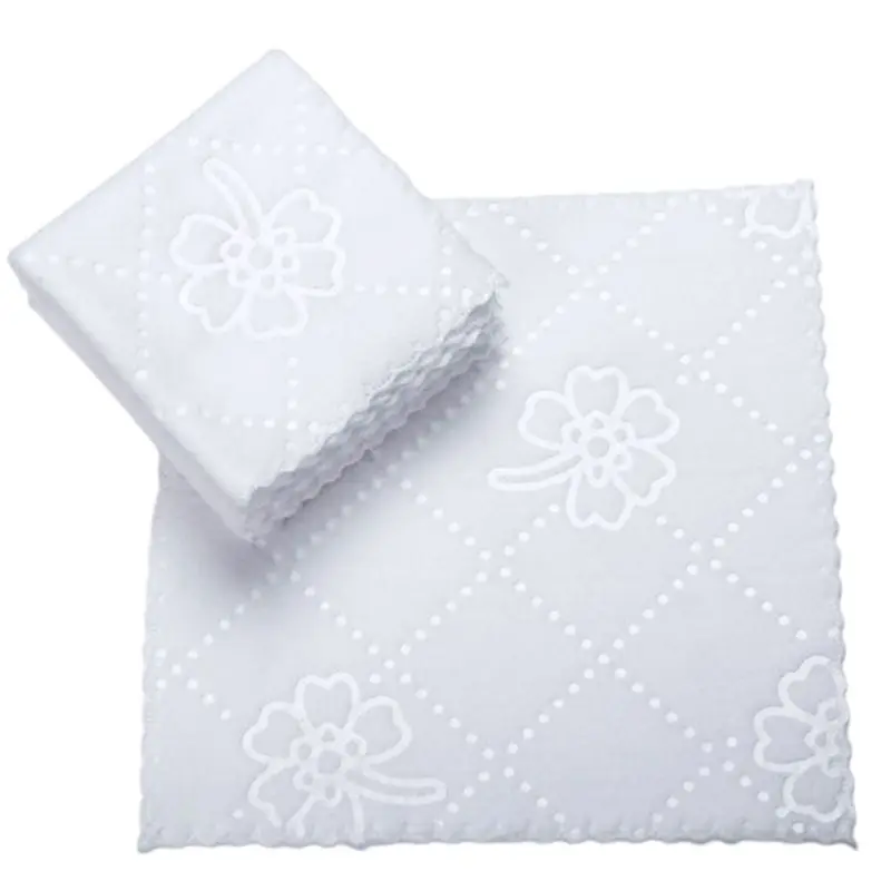 

Ultrasonic Cut Edge Lace Square White Napkin Wmbossed Fiber Wipes Handkerchief Disposable Supplies for Hotel Restaurant