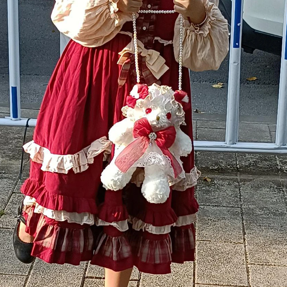 

Наплечные сумки Lolita для девочек, косплей, плюшевая кружевная сумка-мессенджер вислой уха, кролика, груши, маленькая сумка для телефона, моне...