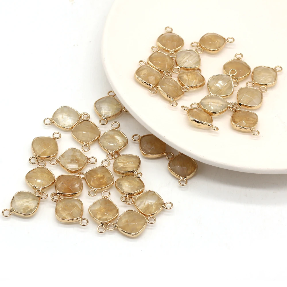 

Natural Stone Connector Faceted Square Gilded Yellow Crystal Charms For Jewelry Making DIY Bracelet Necklace Earring Accessories