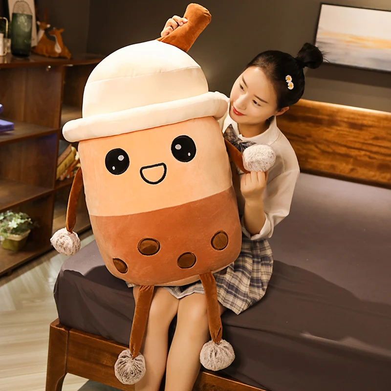 

Hot Nice Cartoon Milk Tea Shaped Pillow Plush Toys Real Life Stuffed Soft Back Cushion Funny Food Gifts For Kids Girl Birthday