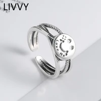 livvy silver color retro stars smile face shape open ring female ins trend sweet sexy elegant handmade hip hop ring
