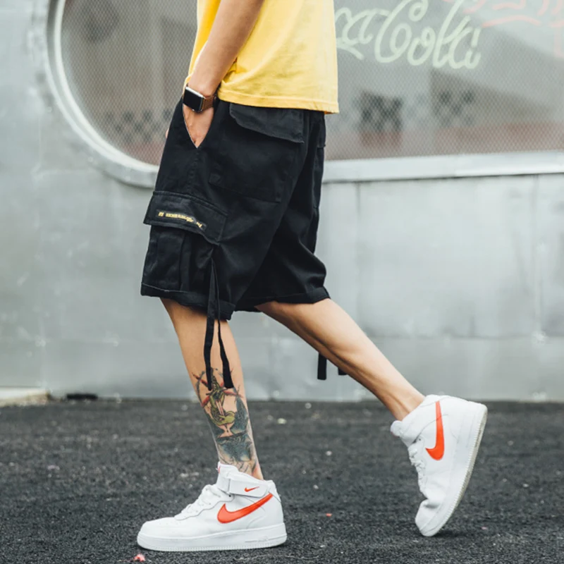 2019 хип хоп карго короткий уличная Мужская Harajuku летний карман Короткие хлопковые