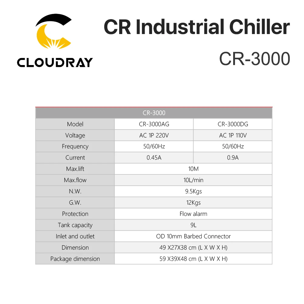 

Cloudray CR3000 CR-3000DG CR-3000AG Water Chiller Cooling 80W Laser Tube for CO2 Industry Laser Engraving Cutting Machine
