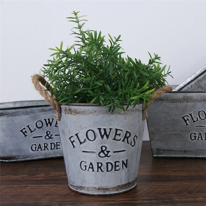 Винтажный металлический контейнер для растений деревенский цветочный горшок с