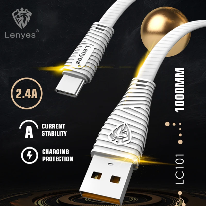 Кабель для быстрой зарядки Lenyes 1 м кабель Micro V8 Type C iOS iPhone 7 8 Plus X XR XS 11 плоский провод