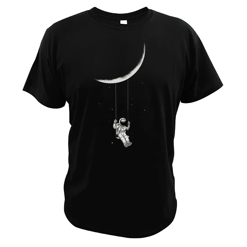

Astronaut T Shirt Exploring Moon Swing Under Planet Creative Funny Design 100% Cotton Eu Size Short Sleeved T-Shirt