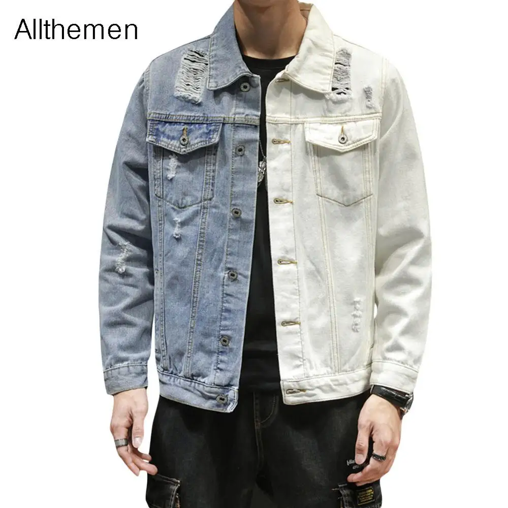 Мужская джинсовая куртка Allthe повседневная рваная ковбойская с длинным рукавом в