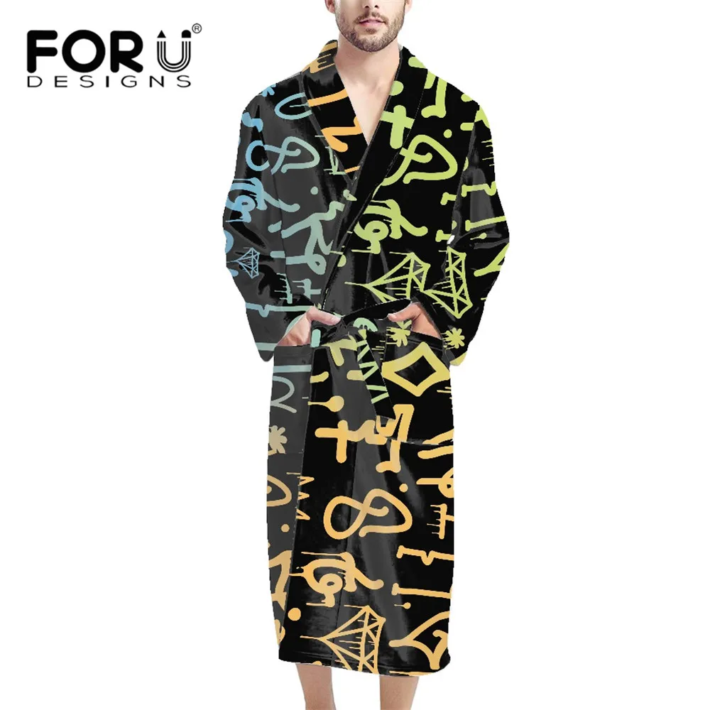 

FORUDESIGNS Abstract Painting Men's Gradient Classic Shawl Bathrobe Thick Warm Personalized Long Pajamas High Quality Clothing