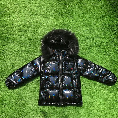 shiny blue Брендовые зимние детские куртки-пуховики для мальчиков и девочек, зимняя одежда детское плотное пальто с капюшоном и меховым воротником, парки для малышей - Color: shiny blue