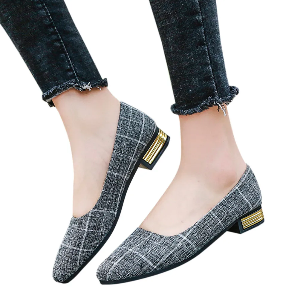 2019 женский Туфли без каблуков для отдыха в мелкую клетку парусиновая обувь Для