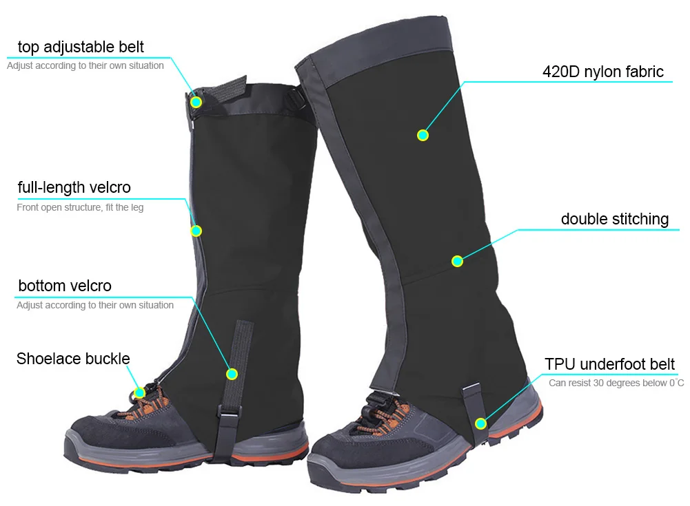 Гетры для ног водонепроницаемые износостойкие на липучке до колена Защитные