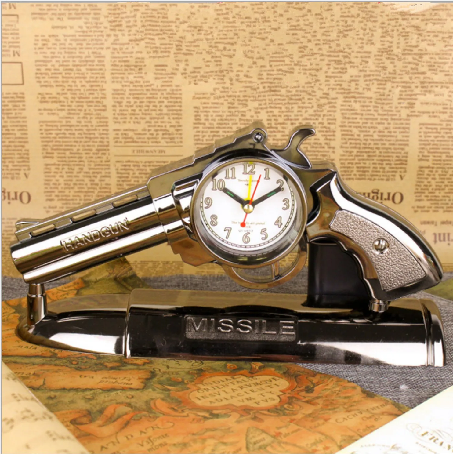 Креативные подарки револьвер будильник Cool Retro Gun часы студенческий подарок