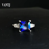 vantj elegant created blue sapphire rings sterling 925 silver spinel gemstone 8mm for women party wedding jewelry gift