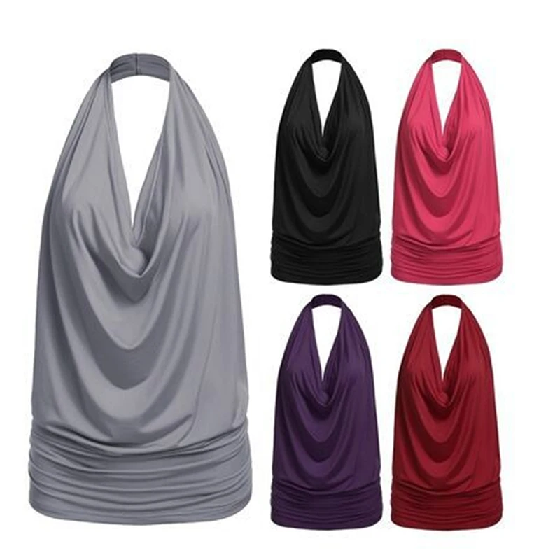 

2020 Summer modis Sexy Backless Halter Tops Women Sexy party tops Loose Pile Collar Solid Casual Women top Elegant Sexy Tank Top