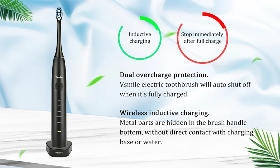 Vsmile звуковая электрическая зубная щетка 2200 мАч батарея 80 дней на одной зарядке 5 режимов 4 щетки головы путешествия отбеливающая умная зубная щетка