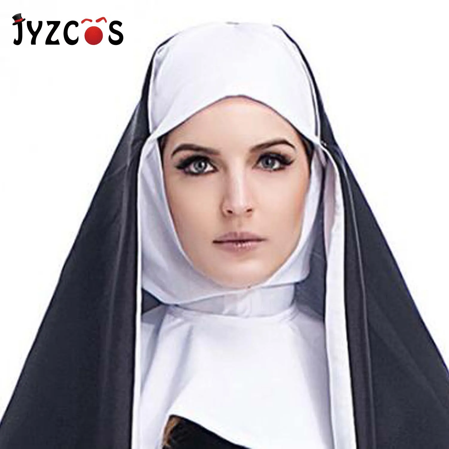 JYZCOS Virgin Mary Nun Cosplay Costumes Adult Long Black Scary Nuns Ghost Clothes Uniform Halloween Party Horror Latex Props |