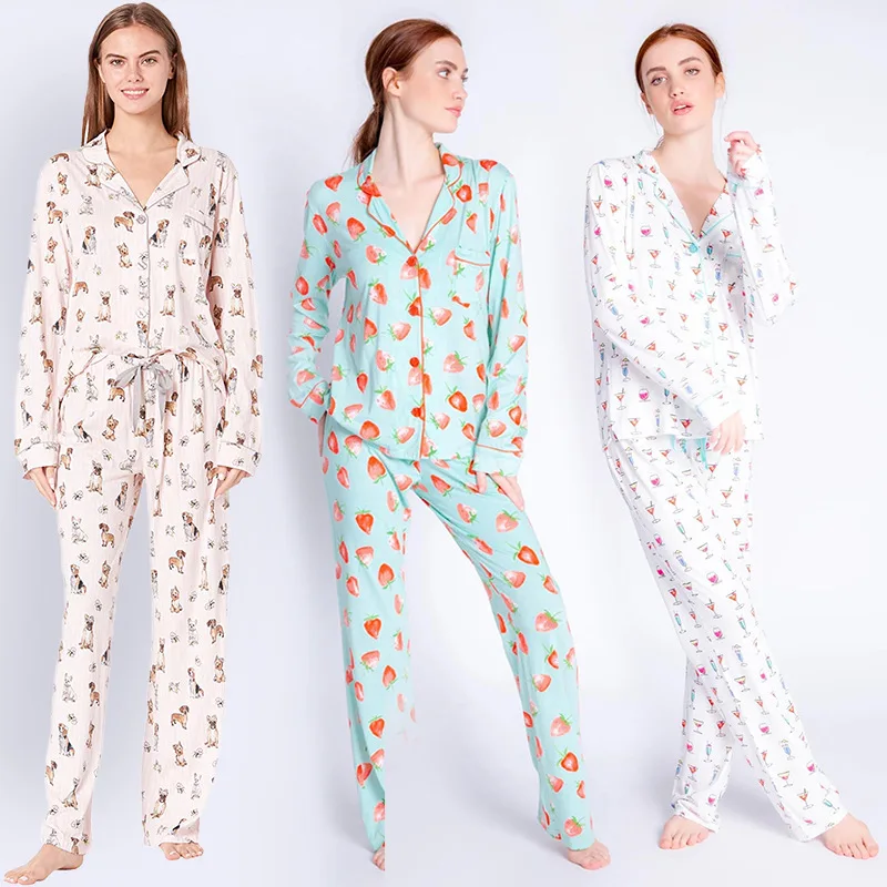 

Women Pajama Set PJS Cute Pajamas Women Sleep Tops Modal Cotton Lounge Wear Long-sleeved Trousers Suit Warm and Thick Sleepwear
