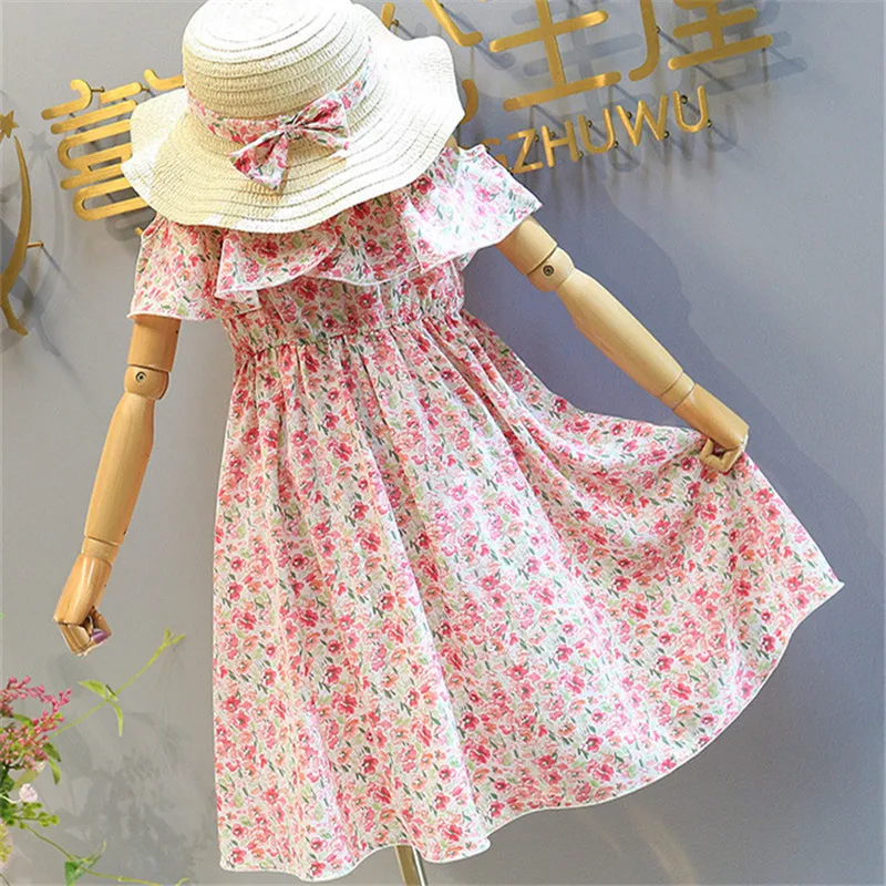 

Summer Girls Dress Sleeveless Kids Clothes Girls Floral Printing Birthday Children Princess Dress