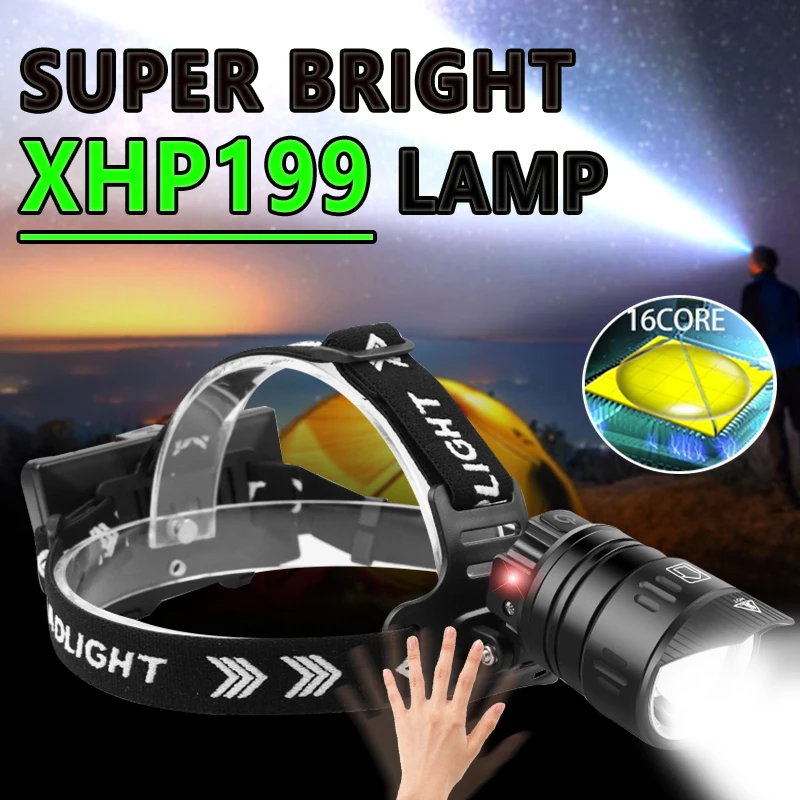 Мощный светодиодный налобный фонарь XHP199 7800 мАч перезаряжаемый XHP160 Usb Фонарь для