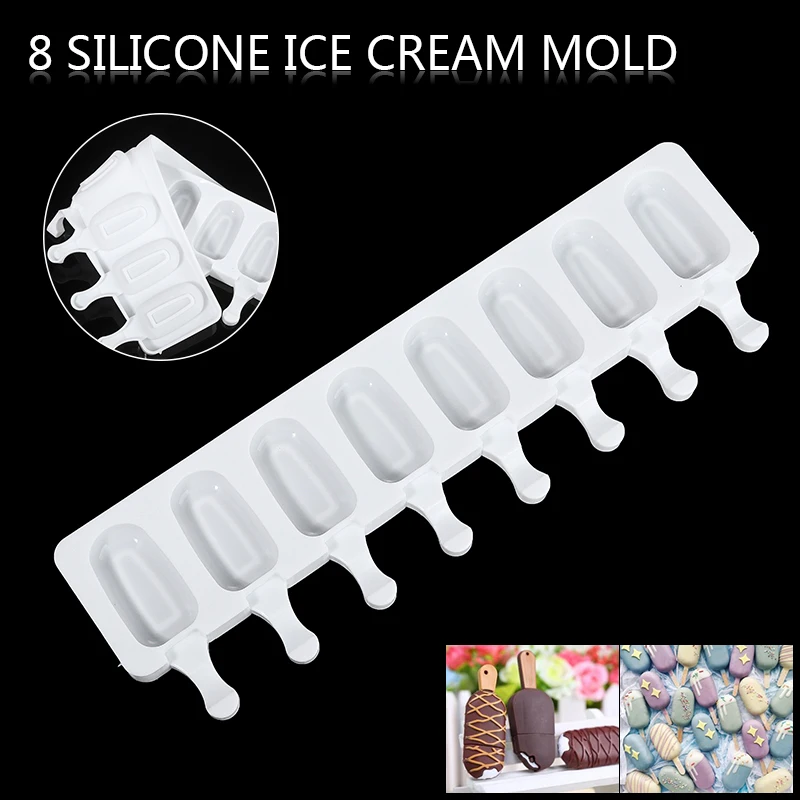 

8 Grids Silicone Ice Cream Moulds Multi-Function Popsicle Mould Flexible Juice Yogurt Lolly Mold For Making Cake/Dessert /Food