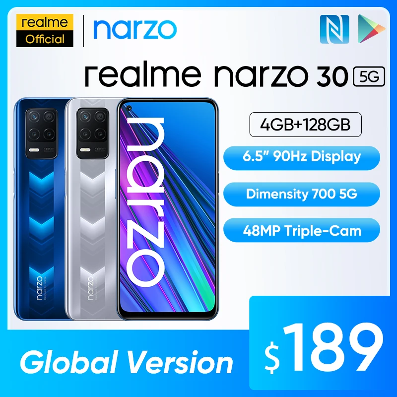 Мировая премьера realme narzo 30 5G смартфон 4 Гб 128 Dimensity 700 48MP тройной Камера 5000 мА/ч