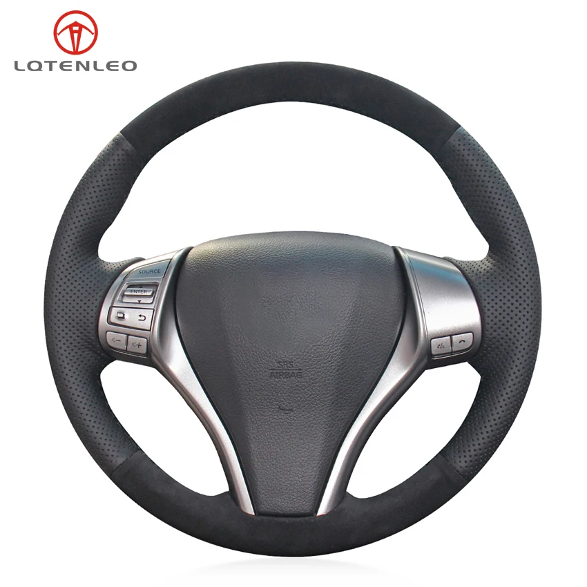 

LQTENLEO Black Genuine Leather Suede Car Steering Wheel Cover For Nissan Teana Altima 2013-2018 X-Trail Qashqai 2014-2018 Rogue