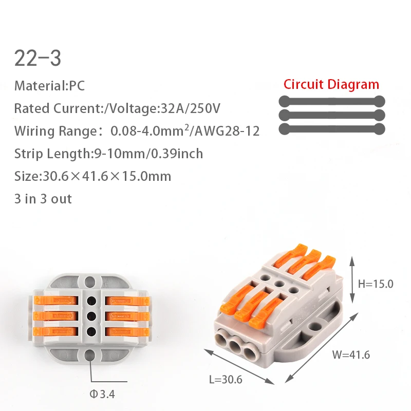 1PCS Quick Compact Wire Connectors 2/3/4/5/6/8/10/12 pin Conductor Push-in Butt Cable Wiring Terminal Block M3 Screw Fixing - купить по