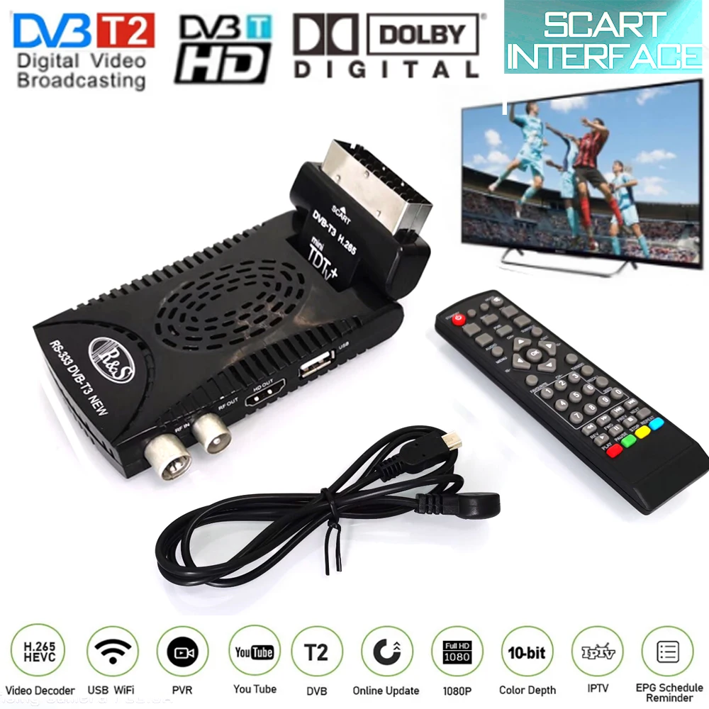 DVB T2 спутниковый цифровой ТВ приемник H.265/HEVC HD Декодер 10 бит для Италии Испании