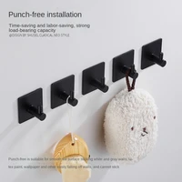 6 pcs free perforated black hook wall mount 304 stainless steel bathroom kitchen hook hanger behind the door sticky hook