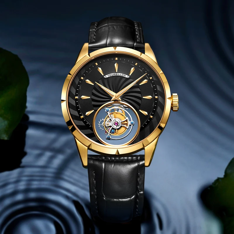 Модные оригинальные Tourbillon часы для мужчин Топ Бренд роскошные Скелет сапфир
