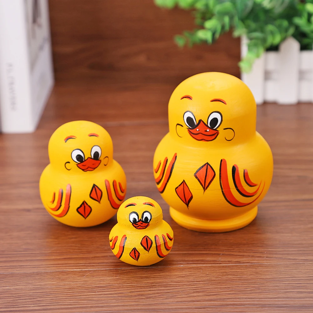 10 Layers Yellow Duck Wooden Matryoshka Kids Toys Russian Nesting Babushka Dolls for Baby Children New Year Gifts Home Decr | Игрушки и