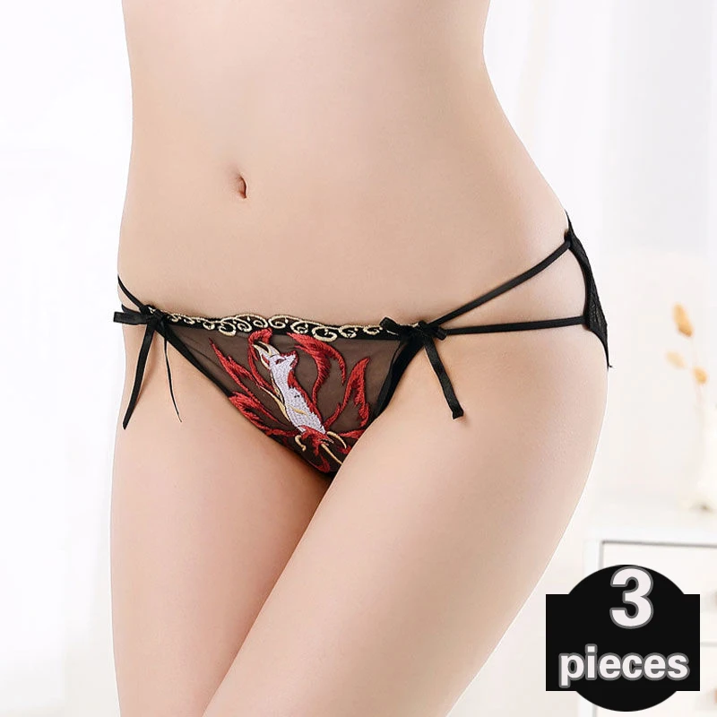 

3 pcs Women's underpants Embroidered Women's lace shorts Sexy lingerie low-waist transparent thong breathable cotton crotch