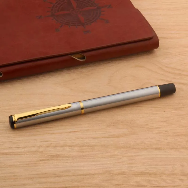 Ручка перьевая из нержавеющей стали с золотыми чернилами 801 | Канцтовары для