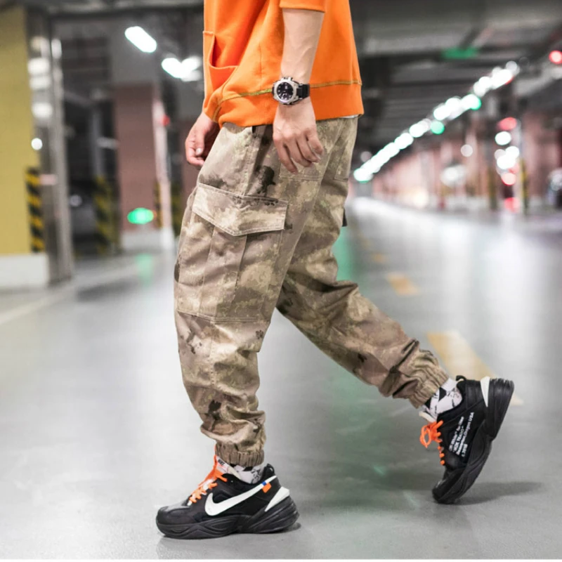 Мужские спортивные штаны в стиле Харадзюку повседневные камуфляжные с карманами