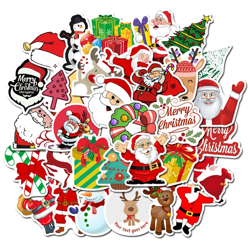 50 Uds. Kawaii, pegatina colorida de Navidad, Pap&aacute; Noel, mu&ntilde;eco de nieve, &aacute;rbol de Navidad, port&aacute;til, monopat&iacute;n, pegatina muy fina, regalo de A&ntilde;o Nuevo-1