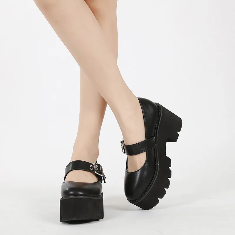 

Plus Size 35-43 Vintage Thick Sole Platform Pumps Spring 2022 Buckle Square Heels Mary Janes Elegant Office Work Shoes Women
