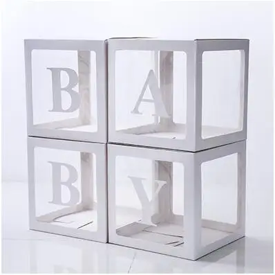 white BABY box 4 шт./компл., прозрачная коробка, латексный шар, детские блоки любви для мальчиков и девочек, детский душ, Свадебный день рождения, декоративный фон - Цвет: white BABY box