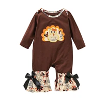 baby girl%e2%80%99s casual long sleeve thanksgiving turkey long sleeve romper jumpsuit cartoon turkey embroidery round neck long romper