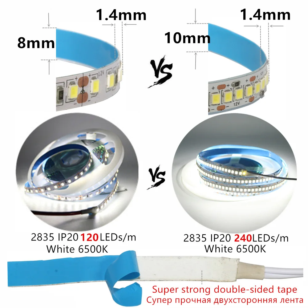 Khaosen 2835 SMD Светодиодные ленты 300/600/1200 светодиодный s/5 м DC12V высокое яркий гибкий светодиодный веревка лента светильник белый/теплый белый свет для ТВ