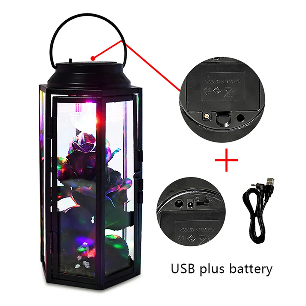 

Rechargable LED Rose Wind Lamp With Rose In Glass Dome And Metal Frame 31*11cm Ornament Gift For Valentine'S Day GIFT Wedding