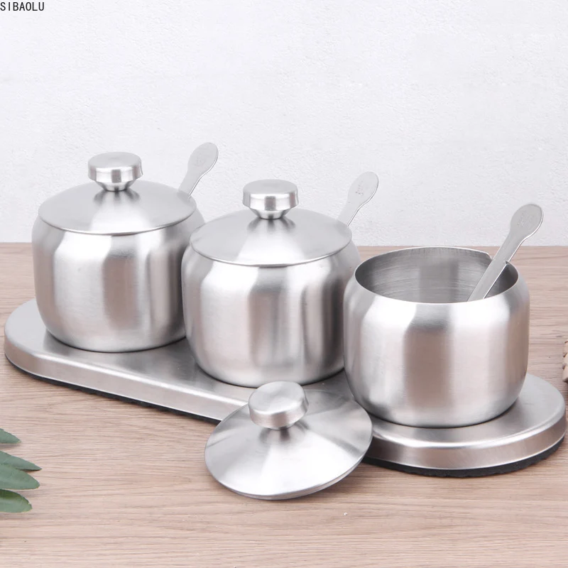 

Kitchen 18/8 Stainless Steel Seasoning Containers Set Spice Jar Spice Rack Condiment Cruet Bottle Salt Pepper Sugar Storage