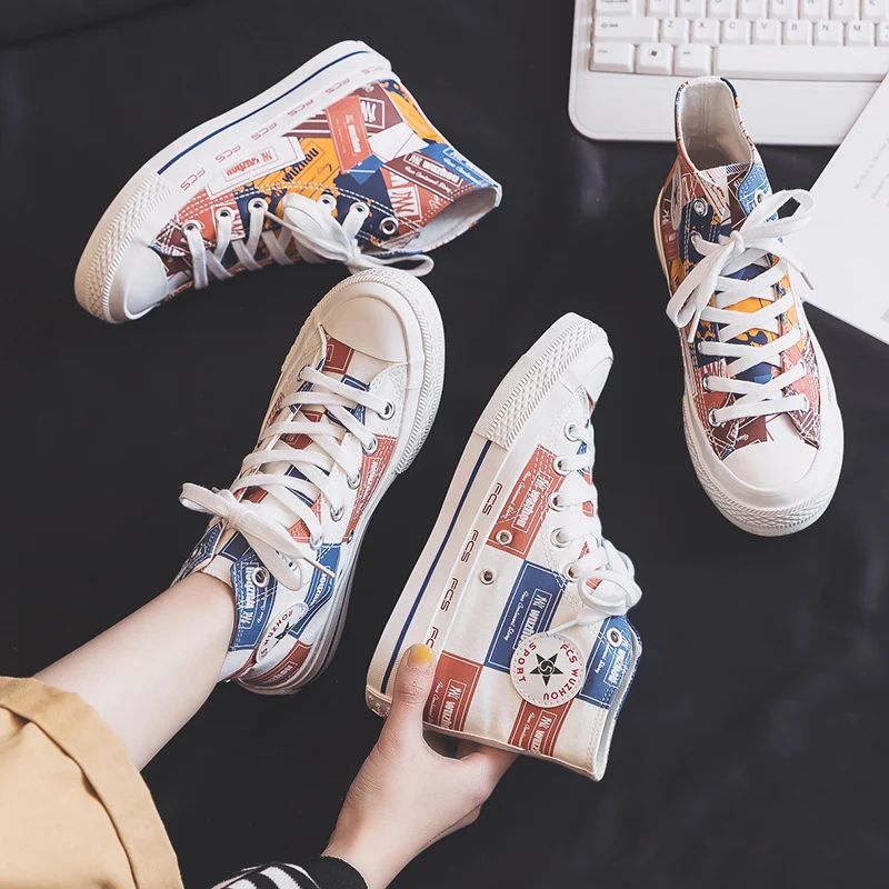Разноцветная парусиновая обувь коллекция 2020 года сезон весна Новинка высокие