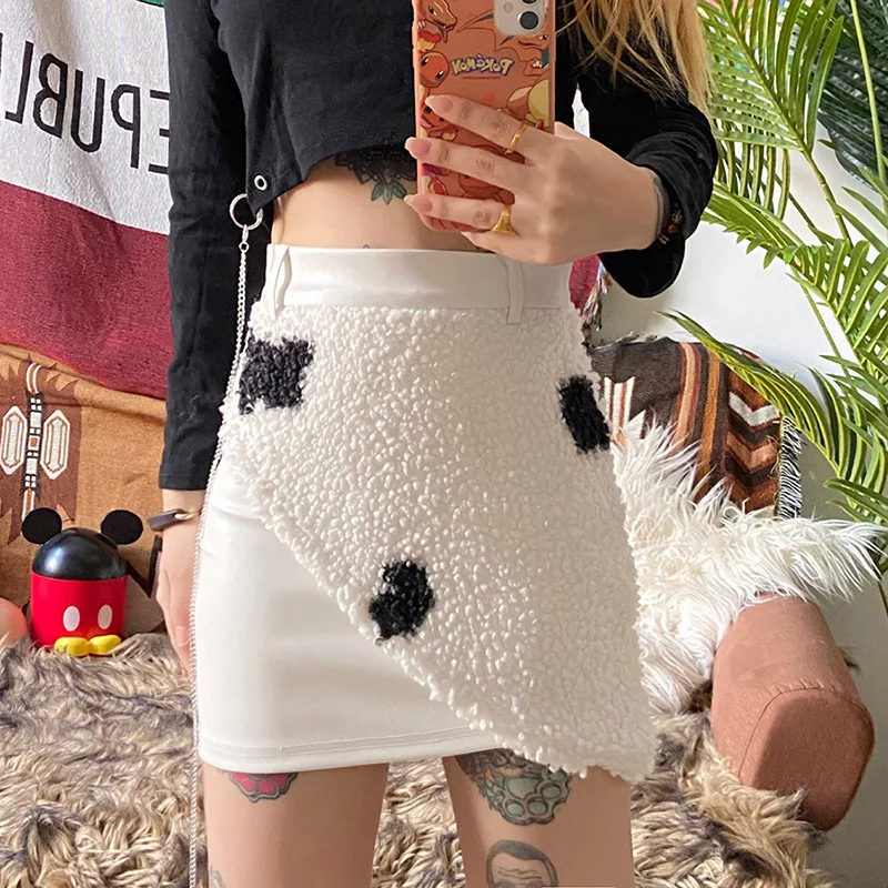 

High Waist Plush Cow Print Satin Skirt Summer Women Elastic Waist Short A-line Skirts Femme women skirt mini white skirt