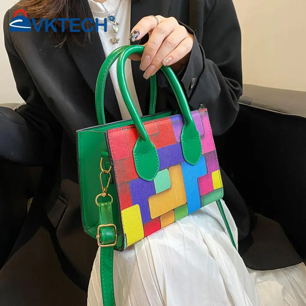 

Female Fashion Hit Color PU Leather Shoulder Bag Women Casual Patchwork Crossbody Bags Mini Handbags