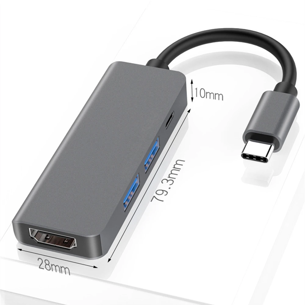 

tebe Type-c to 4K HDMI-Compatible Dock Station 4 IN 1 USB Hub Splitter 2 Port USB 3.0 with Type C PD Fast Charging