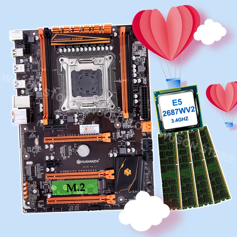 Материнская плата HUANANZHI Deluxe X79 CPU RAM Combo M.2 NVMe SSD слот WIFI Порт Intel Xeon E5 2687W V2 4*16G 64G 1866 RECC