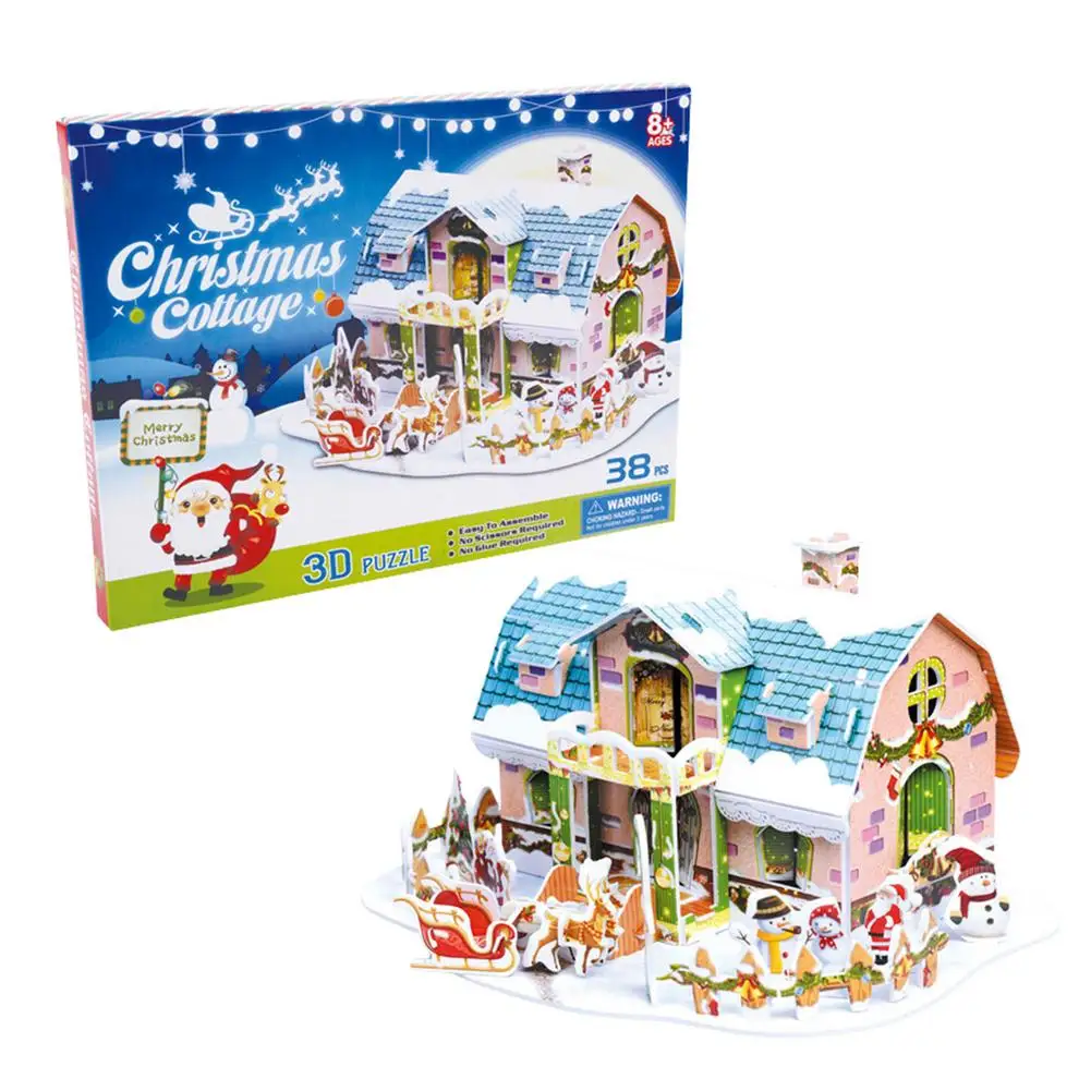 

3D Christmas Puzzles Snow Cottage Model Kits For Christmas Table Decoration Holiday Birthday Gifts